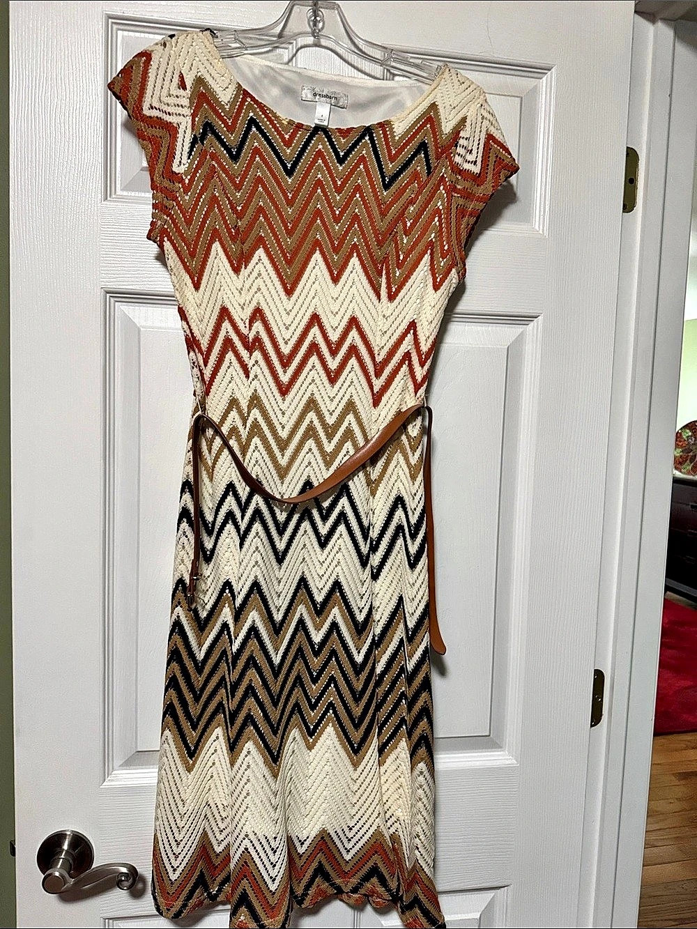 dressbarn Geometric Midi Dress in Cream & Black Size 4